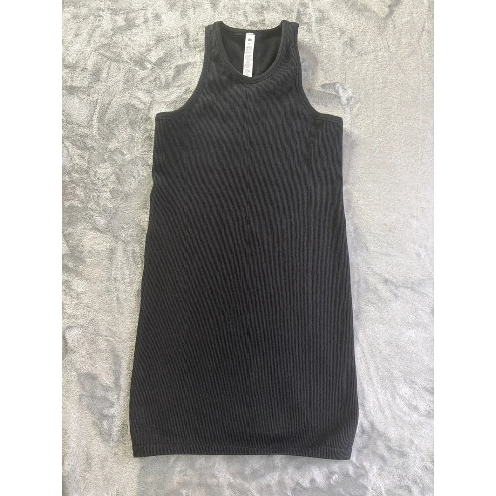 Alo Yoga Seamless Ribbed Tank Dress Women's M Black Construction